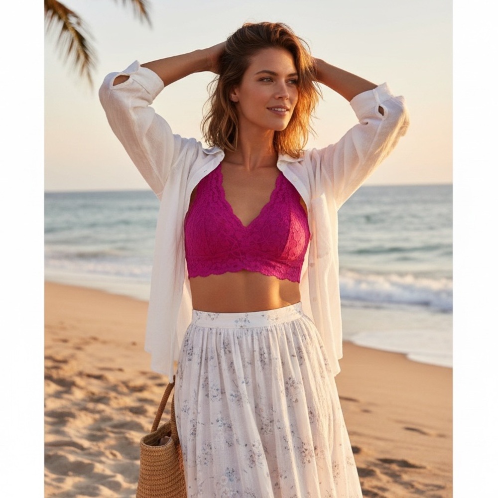 Free People NWT Small/ medium Lace Racerback Bralette / summer crop  intimately - Picture 12 of 15